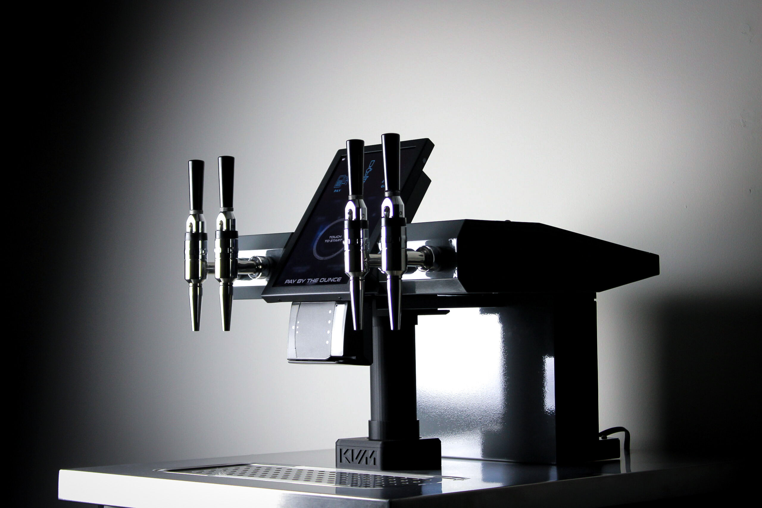 KVM Automated Coffee — self-service craft beverage kegerator vending machine with 10.1 inch touchscreen and 4 taps