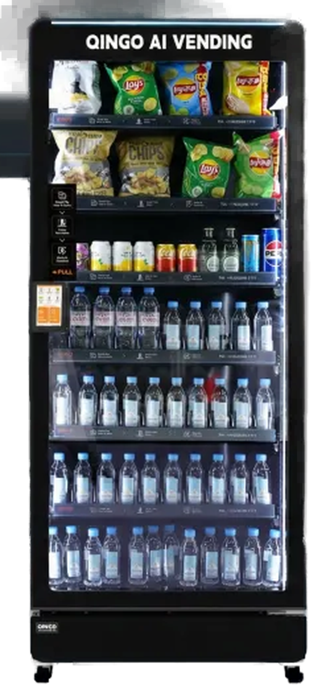 Qingo Ace 779 AI smart vending machine - 495-bottle capacity mid-range unit in office lobby setting